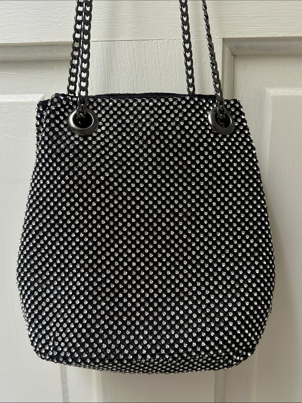 Black Crystal-Embellished Chain Evening Bag